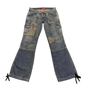 RARE Vintage Y2K Guess Patchwork denim flare cargo pants Size 30